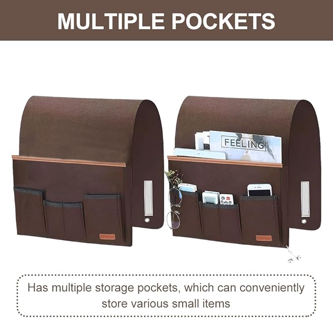 SYCOOVEN Armchair Caddy for Couch Remote Control Holder, Non-Slip Bedside Caddy Organizer Sofa Armrest Organizer for Magazine, Tablet, Phone, iPad(COLOR:brown)