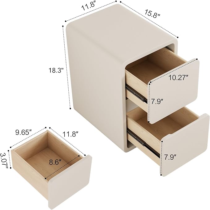AQIMUELE Narrow Nightstand - Narrow Bedside Table with Drawers, Wood Small Nightstand with Leather Surface for Bedroom, White - 11.8" W