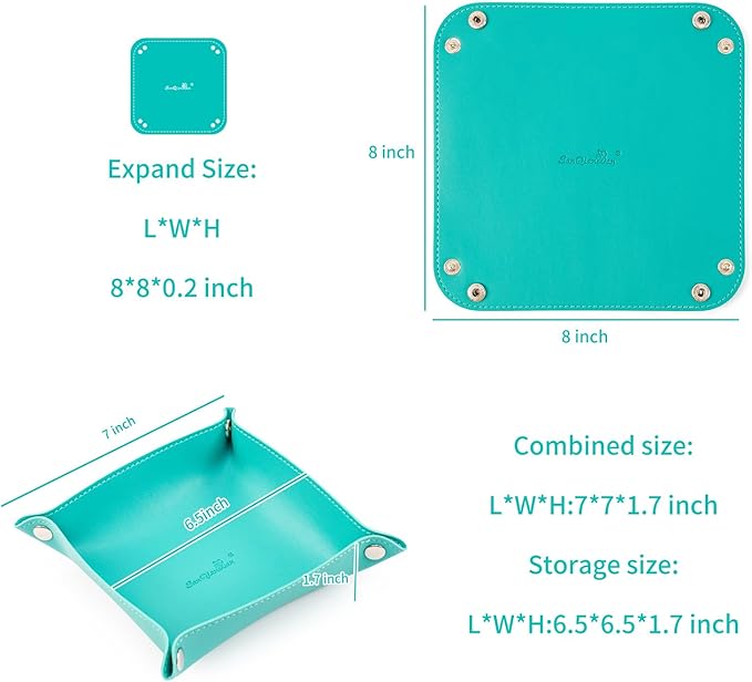 SANQIANWAN PU Leather Arc Edge Jewelry Valet Tray for Man and Women, Portable Mini Entryway Table Tray Bedside Nightstand Desk Tray Small Travel Dish Plate for Key,Wallet,Watch,Coin (WaterGreen)