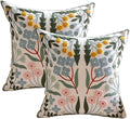 YIcabinet Pack of 2 Throw Pillow Covers,Little Daisy Embroidered Pillow Case Soft Decorative Pillowcases for Home Sofa Couch 18x18 Inch