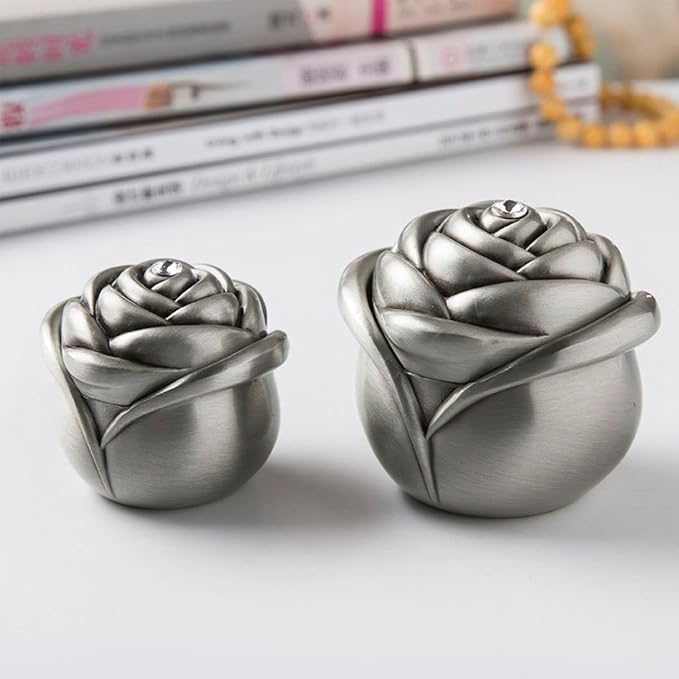 Vintage Rose Flower Style Antique Women Trinket Jewelry Gift Box Necklace Earrings Ring Storage Case, Sliver, Small