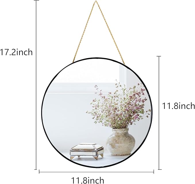 Small Round Wall Mirror,Bathroom Mirror (Black, 11.8 in.)
