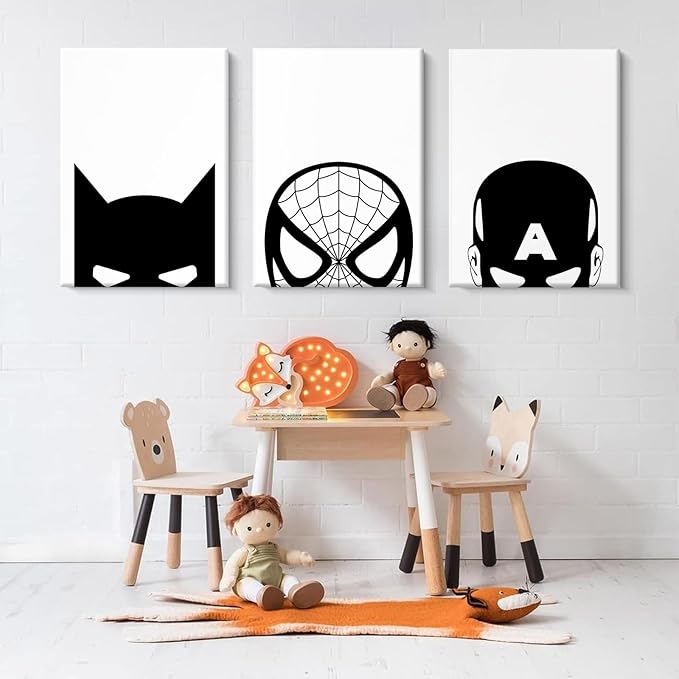 Pennclys Superhero Spiderman Canvas Wall Art Black and White Wall Art Superhero Posters Spiderman Pictures Painting Wall Decor Superhero Poster for Living Room Bedroom 16x24x3 Inch Ready to Hang