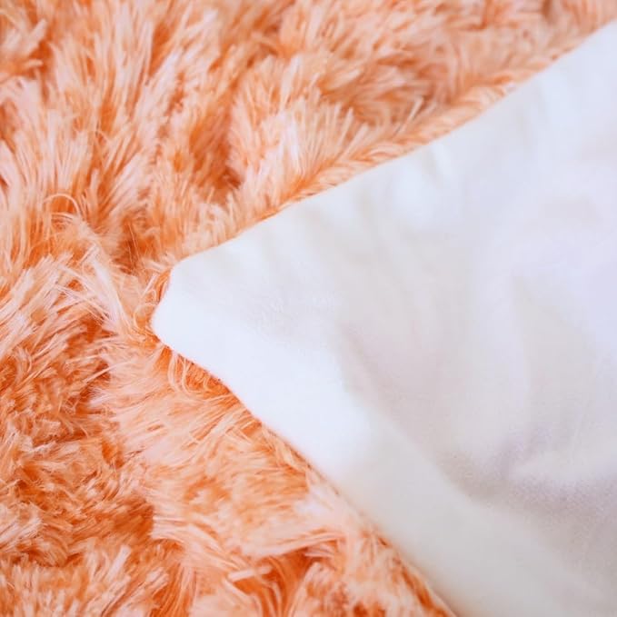 Plush Super Soft Blanket Bedding Sofa Cover Furry Fuzzy Fur Warm Throw Qulit Cozy Couch Blanket for Winter (51"x63",Orange and White)