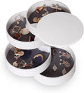 CONBOLA Jewelry Organizer, Small Jewelry Storage Box Earring Holder for Women, 5-Layer Rotating Travel Jewelry Tray Case with Lid for Bracelets Rings Bracelets, Gift for Women Teen Girls(White)