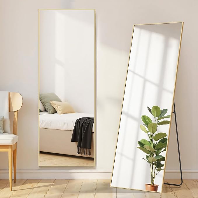 Mirror Full Length, Upgraded Body Wall Mirrors with Shatter-Proof Glass, Floor Standing, Hanging or Leaning, Tall Mirror with Stand Aluminum Alloy Frame for Bedroom Cloakroom