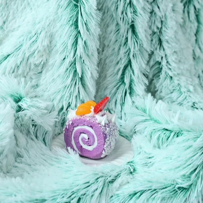 Plush Super Soft Blanket Bedding Sofa Cover Furry Fuzzy Fur Warm Throw Qulit Cozy Couch Blanket for Winter (63"x79",Green and White)