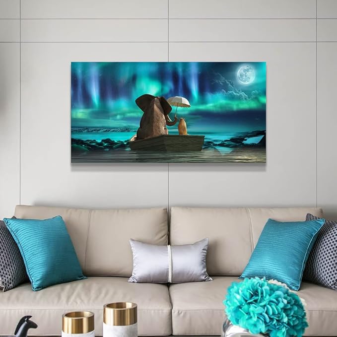 Canvas Wall Art For Living Room Large Size Fashion Wall Decorations For Bedroom Modern Office Wall Decor Painting Aurora Scenery Elephant Pictures Artwork Room Canvas Art Prints Bathroom Home Decor