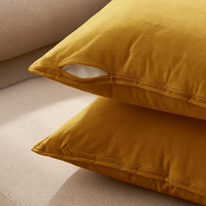 MIULEE Mustard Yellow Velvet Throw Pillow Covers 20x20 Soft Decorative Solid Square Cushion Cases Pack of 2 Modern Luxury Home Decor for Couch, Sofa, Bedroom