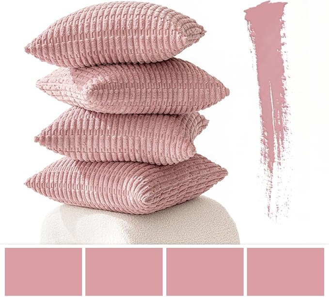 MIULEE Pack of 4 Blush Pink Corduroy Decorative Valentines Throw Pillow Covers 18x18 Inch Soft Spring Boho Striped Pillow Covers Modern Farmhouse Home Decor for Sofa Living Room Couch Bed