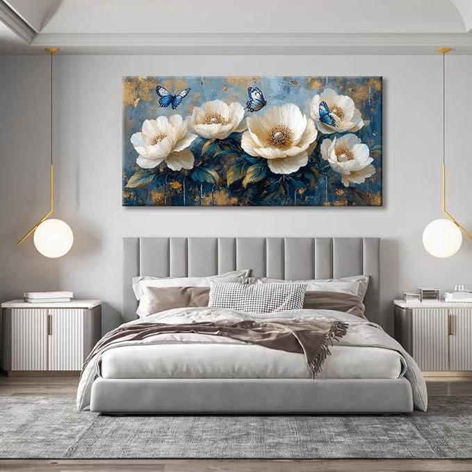 Flowers Canvas Wall Art - Modern landscape Paintings for Living Room, Bedroom Wall Decor, Framed Wall Art for Home or Office Decoration, Large Wall Art 48x24in