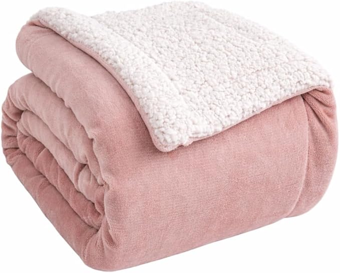 K.Garden Sherpa Fleece Throw Blanket for Couch Sofa, Super Soft Cozy Fuzzy Plush Blankets Fleece Thick Warm Blanket for Winter Reversible Thick Warm Blanket for Bed, Sofa,Pink 5060