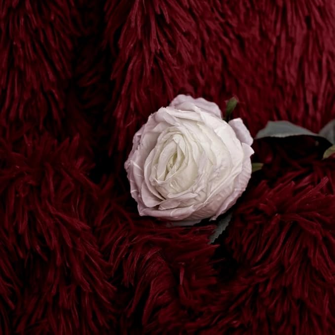 MYRU Plush Blanket Bedding Sofa Cover Furry Fuzzy Fur Warm Throw Quilt Cozy Couch Blanket for Winter (63 x 79 Inch,Wine Burgundy Red)