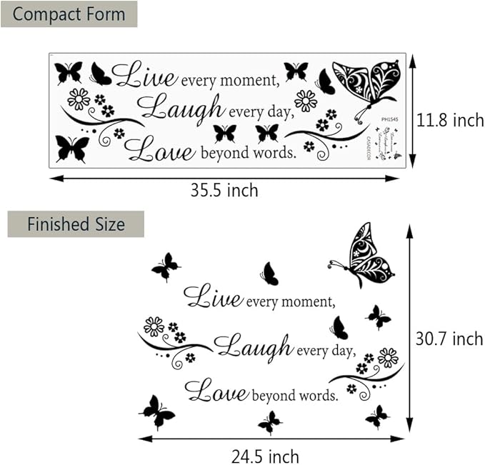 Wall Decal Quote Live Every Moment Laugh Every Day Love Beyond Words Wall Sticker Motivational Wall Decals Family Inspirational Wall Stickers for Bedroom Living Room Window Decor Home Decor.