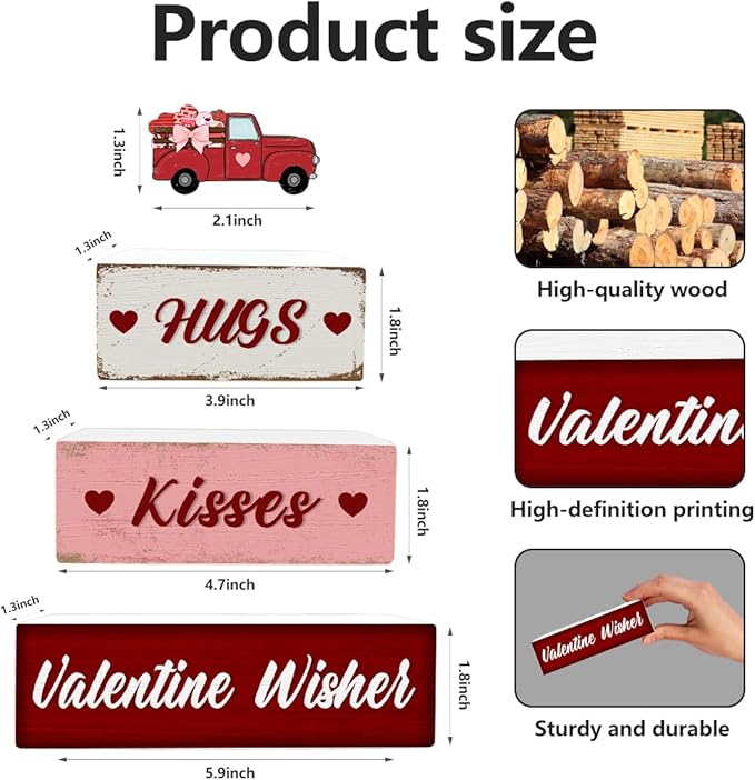 4 Pcs Valentine's Day Decorations Reversible St. Patrick's Day Table Sign Centerpiece Wooden Truck Desk Decor Double Side Irish Tiered Tray Decor for Table Shelf Mantel Farmhouse Home Decor