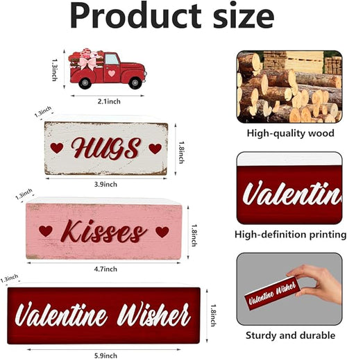 4 Pcs Valentine's Day Decorations Reversible St. Patrick's Day Table Sign Centerpiece Wooden Truck Desk Decor Double Side Irish Tiered Tray Decor for Table Shelf Mantel Farmhouse Home Decor