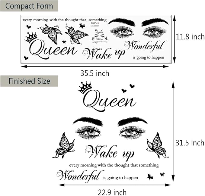 Inspirational Quote Wall Decal Wake up Every Morning with The Thought That Something Wonderful is Going to Happen Vinyl Beauty Eyes Wall Sticker Removable Motivational Art Letters Queen Decals for