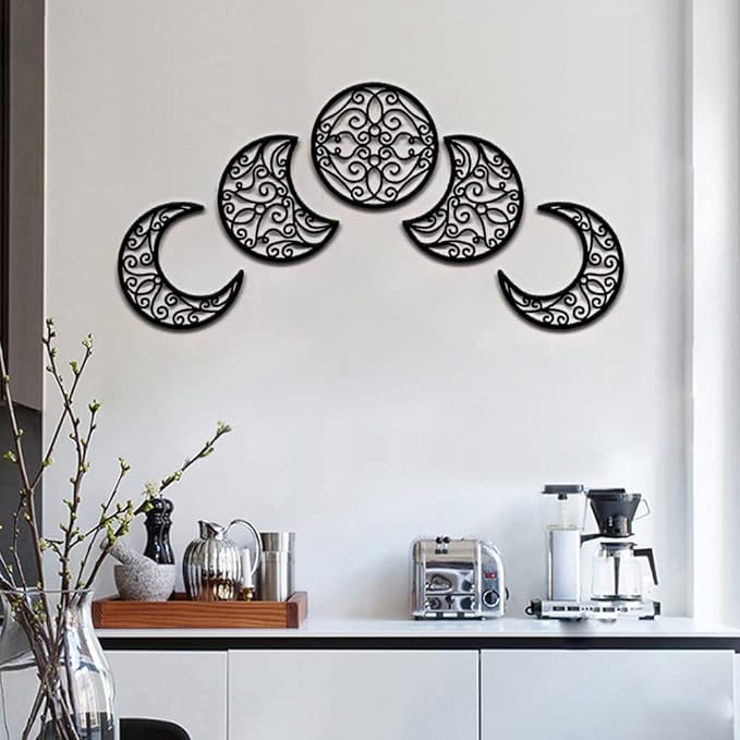 DYBOHF Room Decoration, 5 Pieces, Wall Decoration, Bedroom Decor, North Europe Wood Phase Moon Moon Indoor Bedroom Home Wall Decoration Bohemian (Black)