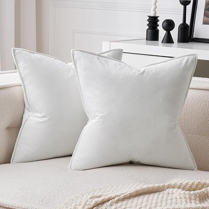 MIULEE Pure White Velvet Throw Pillow Covers 26x26 Soft Decorative Solid Square Euro Sham Cushion Cases Pack of 2 Modern Luxury Home Decor for Couch, Sofa, Bedroom