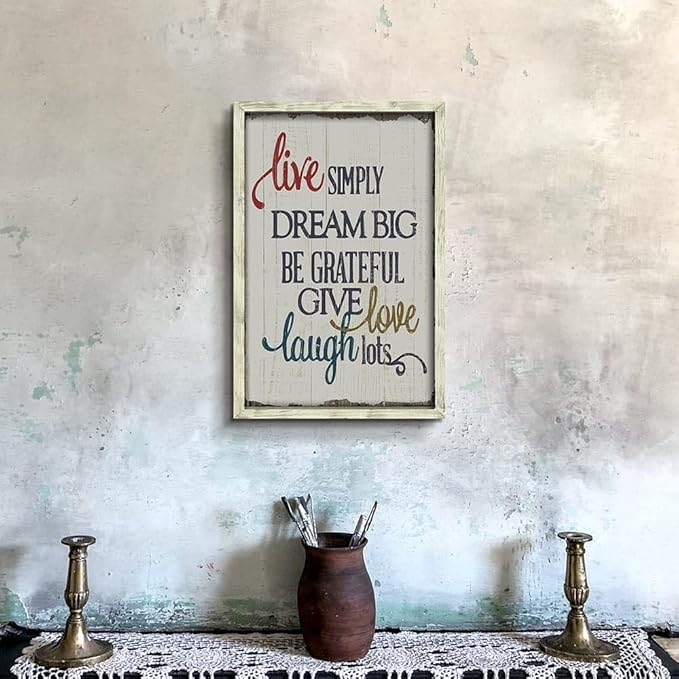 Inspirational Wall Decor Wood Art: Motivational Quotes Framed Picture Rustic Positive Sayings Print Encouraging Signs Painting for Farmhouse Bedroom Living Room Home