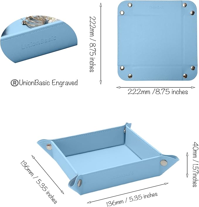 UnionBasic Small Valet Tray, Jewelry Tray for Rings Watches Earrings, Entryway Catchall Caddy for Coins Keys Change, Nightstand Bedside Valet Holder, Trays for Electronic Gadgets, Blue