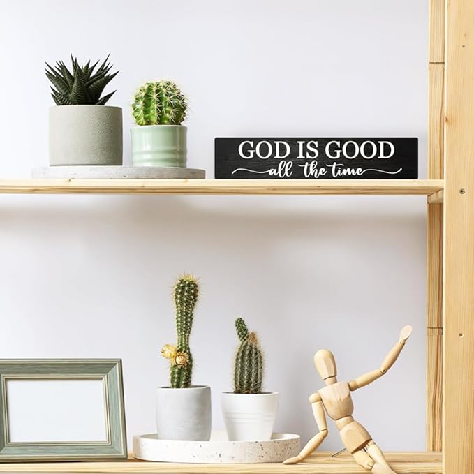 AGMDESIGN God Is Good All The Time Wood Sign, Faith-Based Wall Decor for Shelf Desk Door, Christian Hanging Wooden Plaque for Prayer Room Home Church Farmhouse, Ideal Gifts for Christians Families