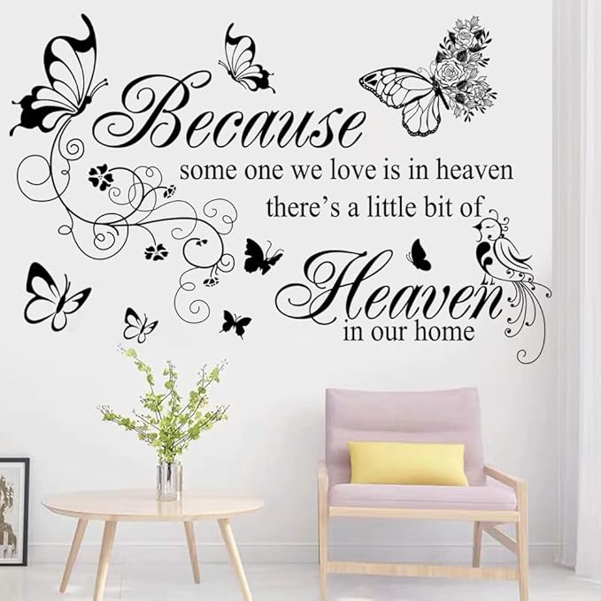 Wall Decals Inspirational Wall Saying Because Someone We Love is in Heaven Vinyl Wall Decor Peel and Stick Lettering Words Memory Wall Art Sign Wall Sticker for Living Room Bedroom Home Decor.