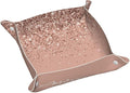 Blush Pink Rose Gold Glitter Leather Vanity Tray Desktop Storage Organizer, Decorative Catchall Perfume Tray, Bathroom Valet Tray,Nightstand Caddy Holder for Keys Phone Wallet Coin Jewelry, S