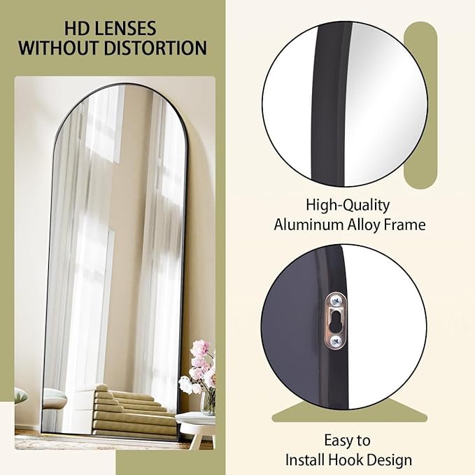 BEAUTYPEAK 71"x26" Full Length Mirror, Arch Full Body Floor Mirror, Wall Mirrors Hanging or Leaning Arched-Top with Stand for Bedroom, Dressing Room, Black