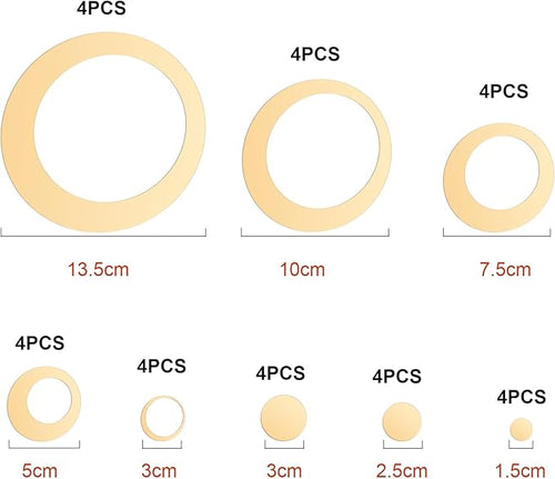 32 Pieces Removable Circle Wall Mirror Sticker Round Decal Acrylic Setting for Home Living Room Bedroom Decor, 1.5-13.5 cm (Gold)