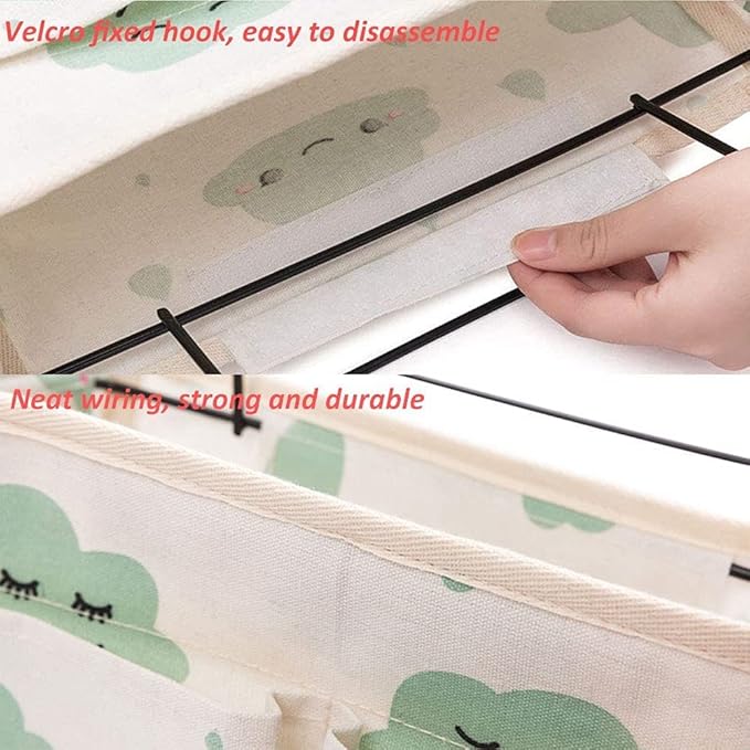 Bedside Caddy Hanging Organizer,Canvas Bag Pockets Basket Multifunction Bedside Organizer for Bunk College Dorm Bed Rails with Magazine Books Phone Cable Tablet Water Bottle,Pink Clouds
