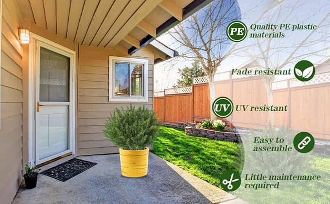 15.7" Christmas Fake Shrubs, Artificial Cedar Ball Tree Plant, 4 Packs of Fake Cedar Outdoor shrubs with Ground Spike, UV Resistant Fake shrubs, Used for Indoor and Outdoor Front Porch Gardens
