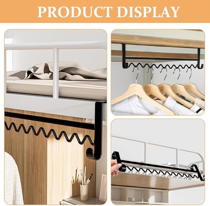 Bedside Hanging Organizer Hook Rack Over Bedside Clothes Hook for Towels Coats and Clothes Fits Bunk Beds Dorm Room Space Saving Storage