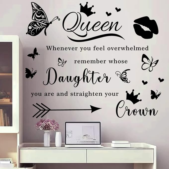 Wall Sticker Room Decor Vinyl Wall Decals Sayings Art Lettering Wall Stickers & Murals Queen Inspirational Wall Decor Sticker for Teen Girls Bedroom Living Room Wall Quotes Stickers Home Decorations.