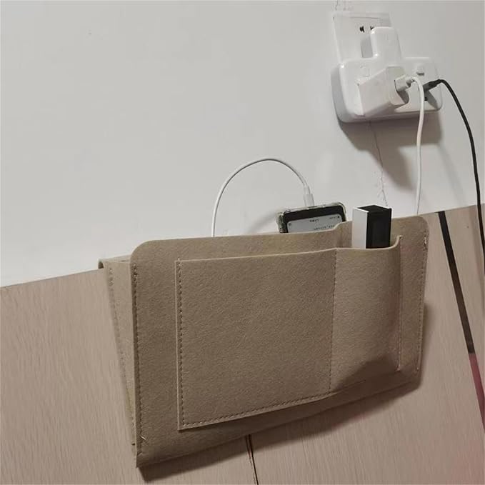Bedside Caddy,Felt Bed Side Caddy Organizer With 5 Pockets For Remote,Bed Pockets Bedside Storage Can Hold Tablet Magazine Book Phone And Fruit,For Bed,Sofa,Desk (beige)