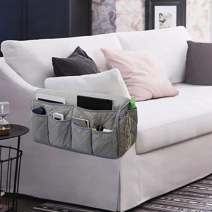 Sofa Armrest Organizer, Remote Control Holder, Waterproof Armchair Caddy with 14 Pockets for TV Remotes