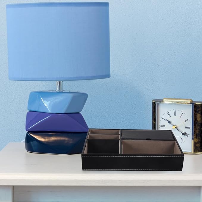 Faux Leather Nightstand Jewelry Box 10.23X7.20X2.04In Multi-Compartment Storage Organizer for Watches Phone Wallet Keys with Retro Style for Bedroom and Office