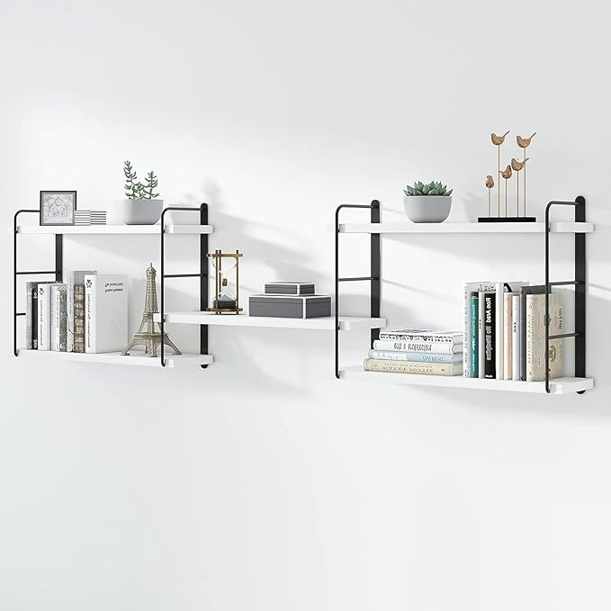 Wall Shelves, Wall Mounted Bookshelves, DIY Floating Shelves for Wall, Wood Hanging Book Shelves for Room, Bedroom, Living Room, Easy Installation (White, 50W x 17H)