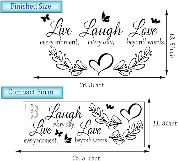 Family Inspirational Quotes Vinyl Wall Decal Quote Live Every Moment Laugh Every Day Love Beyond Words Wall Sticker Motivational Wall Stickers for Bedroom Living Room Window Decor Home Decor