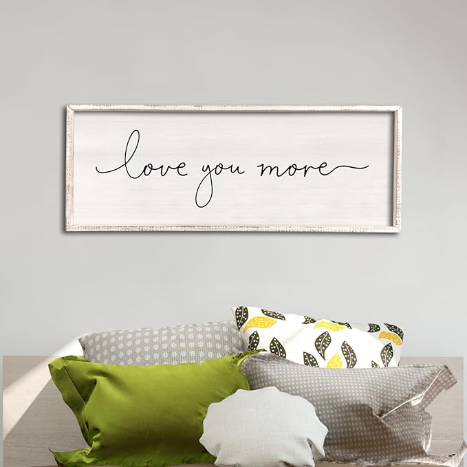 comurdyo Minimalist Love Quotes Love You More Wall Decor 40"×15" Small Modern Above Over Bed Bedroom Romantic for Rustic Couples Framed Wood Sign Horizontal Hanging Wall Art Decor (White)