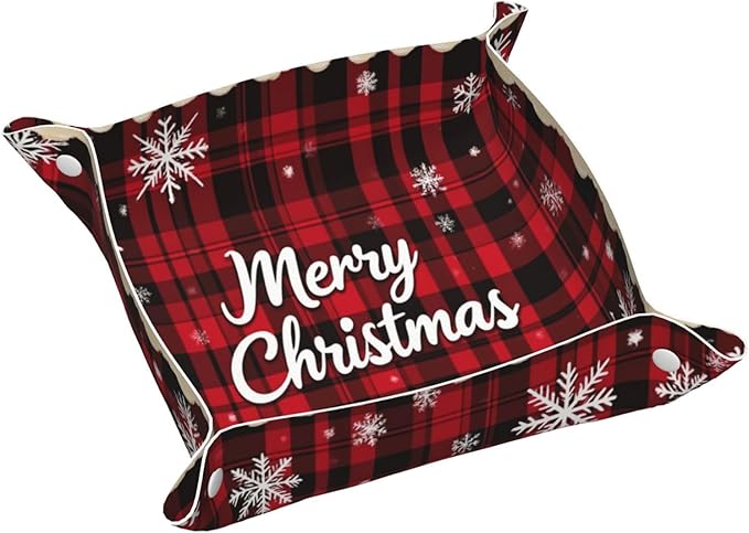 Leather Valet Tray for Women Men Snowflakes Plaid Catchall Trays Leather Storage Organizer Bedside Vanity Trays Nightstand Tray Holder for Keys, Watch, Jewelry, Wallet