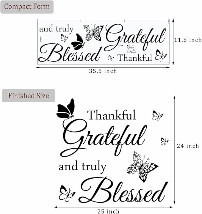 Faith Vinyl Lettering Thankful Grateful and Truly Blessed Inspirational Quote Decor for Home Decor Living Room Kitchen Office Wall Decoration
