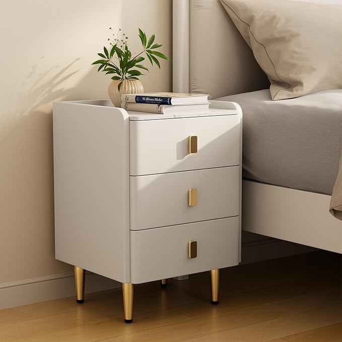 AQIMUELE Narrow Nightstand with Drawers, Narrow Side Table Leather, Small Bedside Tables for Bedroom. (White)