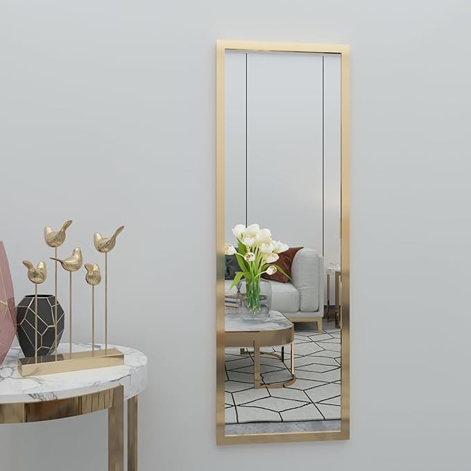 whitebeach Hanging Door Mirror,Full Body Mirror Wall Full Length 44”x16” Gold Wall Mounted Over The Door Bedroom