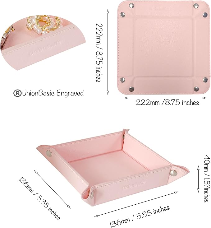 UnionBasic Valet Tray, Jewelry Tray for Rings Earrings, Entryway Catchall Caddy for Coins Keys Change, Nightstand Organizer Bedside Valet Holder, Trays for Electronic Gadgets, Lychee Pearl Blush