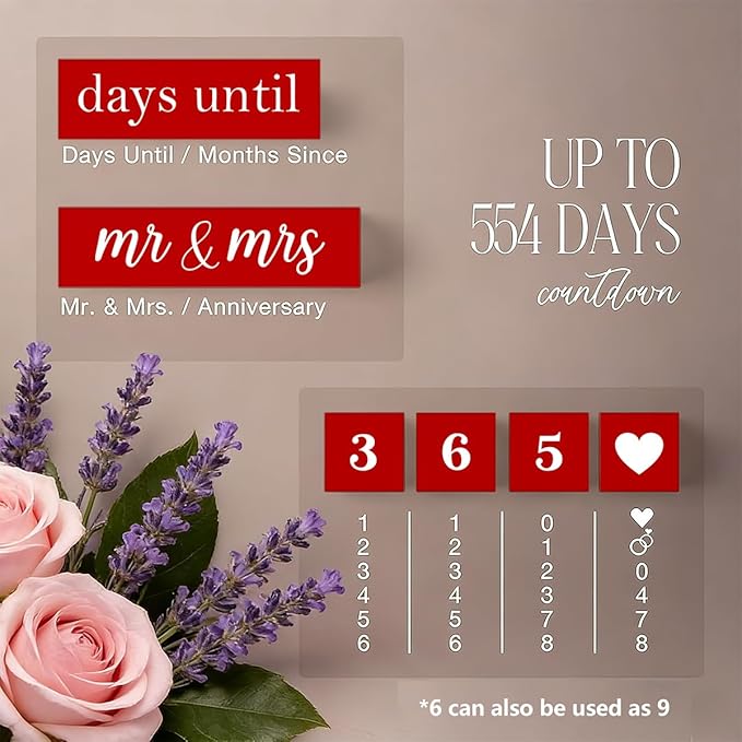 6 Pcs Wooden Engagement Gifts for Couples Wood Engagement Party Decorations Block Wedding Day Countdown Calendar Fiance Gifts for Women Future Mr Mrs Newly Engaged Couples, Red