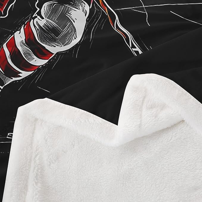 Erosebridal Kids Ice Hockey Plush Bed Blanket Gifts for Boys Teens Man 40"x50" Sports Games Throw Blanket,Hockey Player Fleece Flanket Sketch Hand Drawn Warm Sherpa Blanket Black for Couch