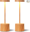 Kakanuo Wooden Rechargeable Cordless Lamp - Touch Control, 3 Color Temperature, LED Outdoor Wireless Lamp, Battery Operated Lamps, Stepless Dimmable, Set of 2