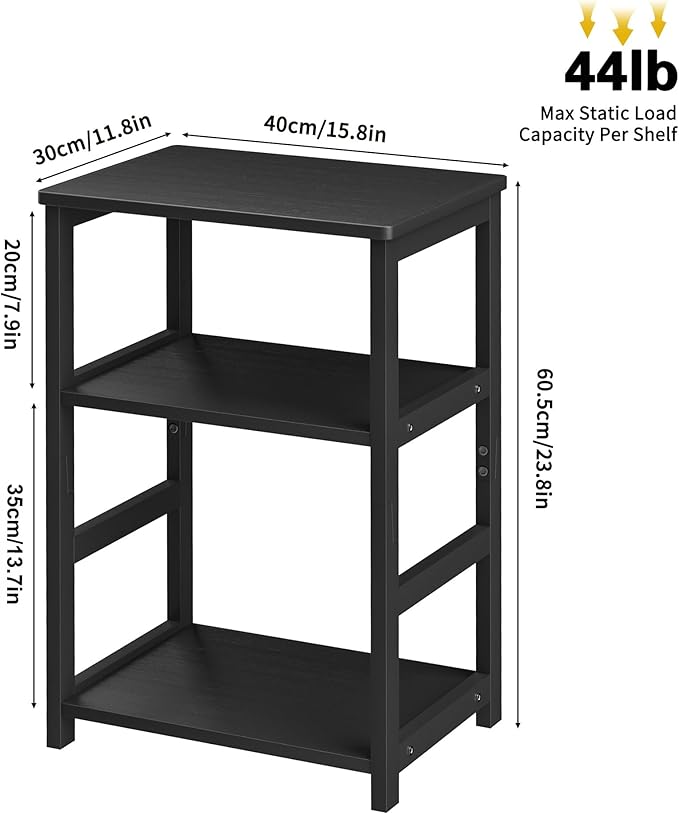 VASMIA End Table, 3-Tier Side Table with Storage Shelf, Bamboo Nightstand Bedside Table for Small Spaces, Bedroom, Living Room, Entryway,Farmhouse,Black