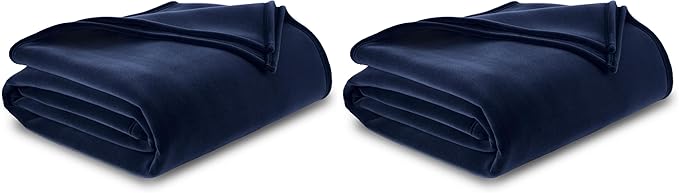 Vellux 1B07054 Original Insulating Core Hotel Style Solid Blanket Machine Washable Soft Cozy Warm Thermal Durable Pet Friendly All Seasons Layering Bed Sofa Blankets Navy Blue, Twin, Blue (Pack of 2)